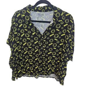 Nirvana Shirt Button Down Shirt Women M Black Logo Cropped Shirt Women Boxy Top